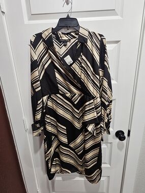 Versona Black and Beige Striped Wrap Dress